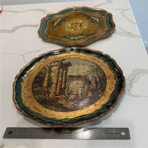 Vintage Decorative Florentine Tray with Classical Scene - Green & Gold
